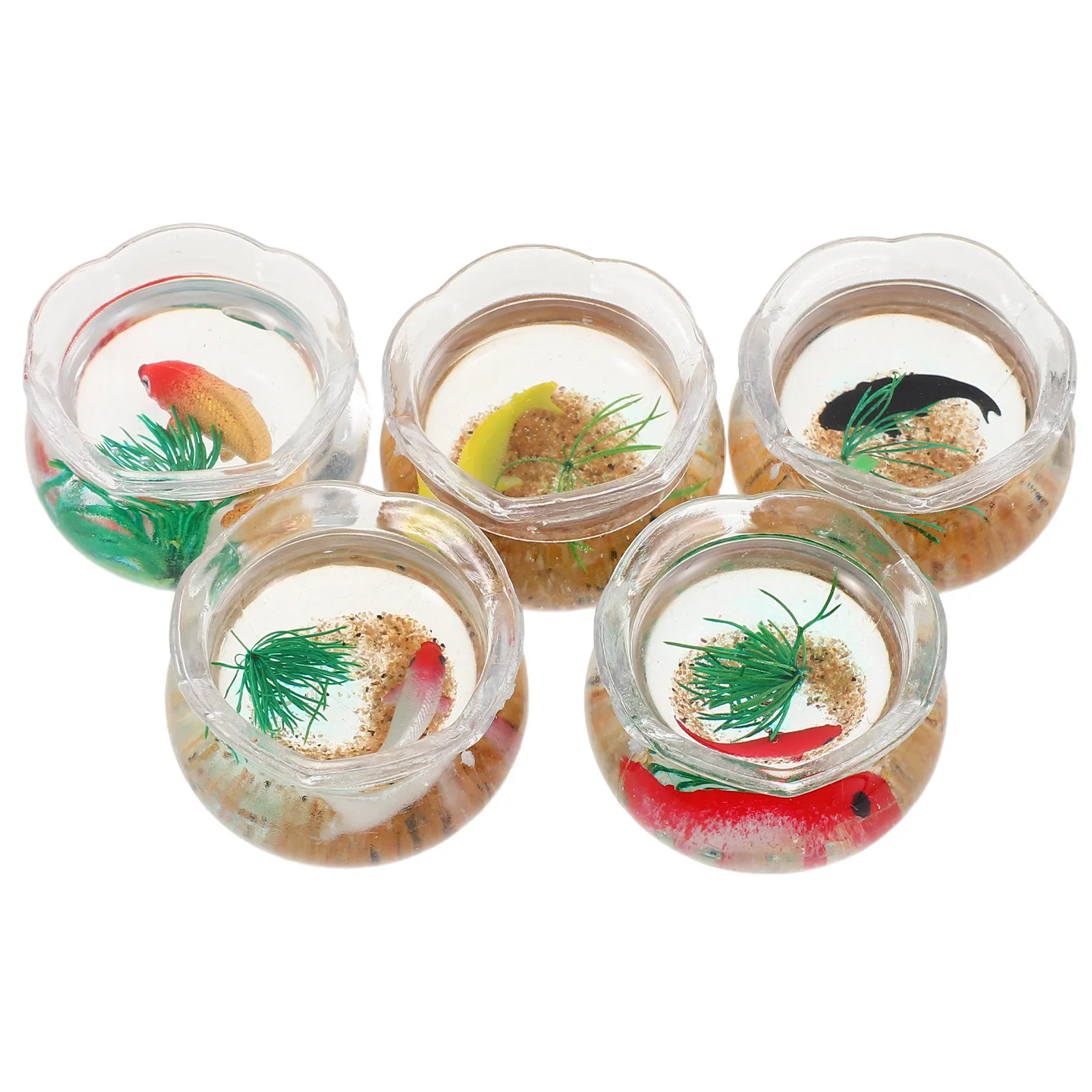 5pcs Miniature Koi Fish Tank: Realistic Small Plastic Desktop Aquarium With Fake Plants For Dollhouse Decor Mini Desk Setup