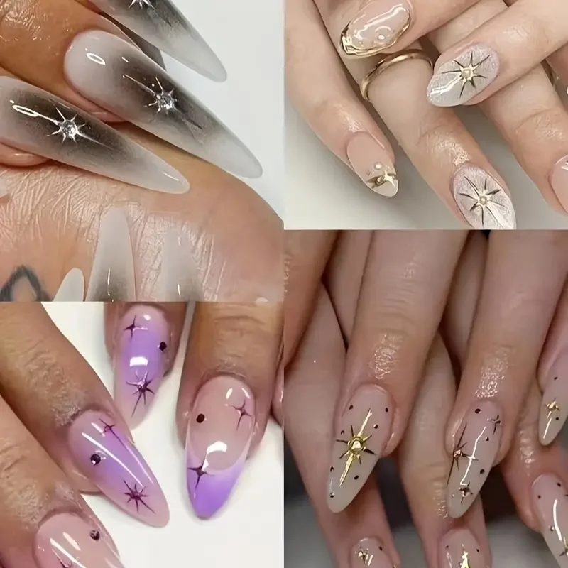 1 adet Altın 3D Metal Lazer Yıldız Yağmuru Tırnak Çıkartmalar Canlı Y2K Nail Art Süslemeleri Manikür Fransız Tırnak Sanat ve DIY Tırnak