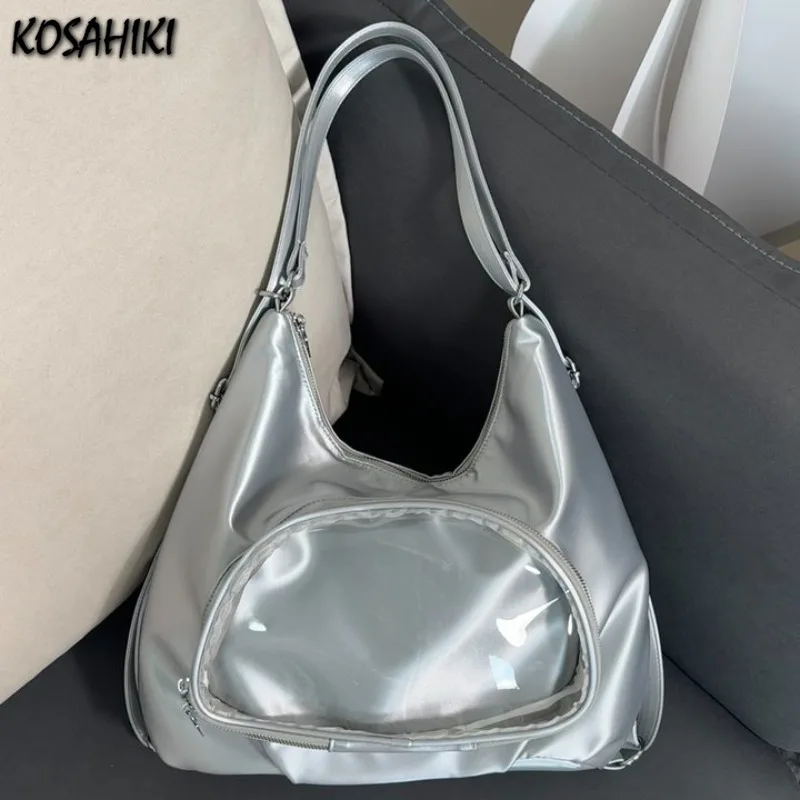 

Transparent Y2k Aesthetic Shoulder Ita Bags Pu Leather Vintage Solid Women's Handbags New All Match Casual Shoulder Underarm Bag