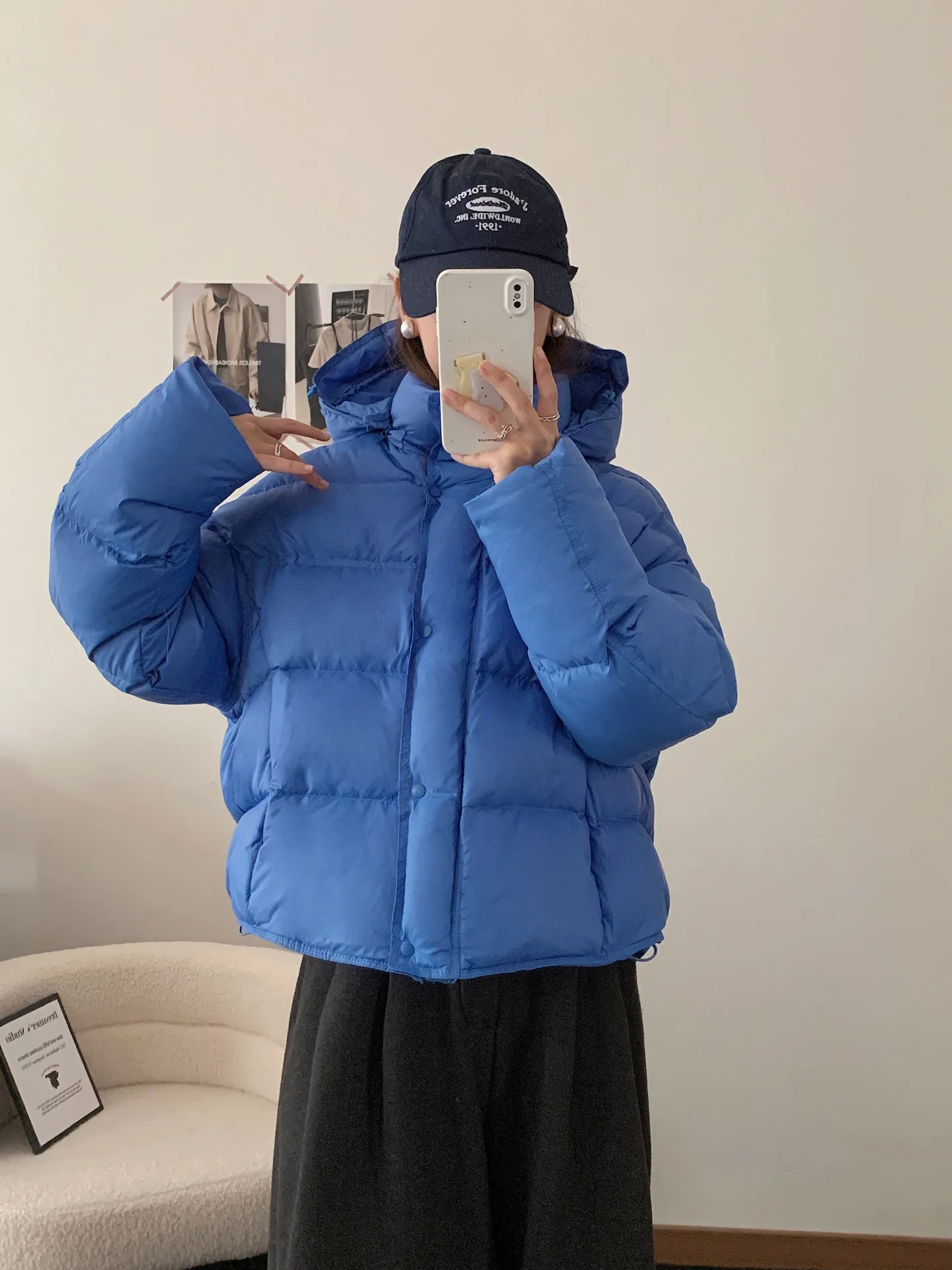 Korean Cropped Hooded Down Jacket for Women Winter Thickened White Duck Down Coats Woman Solid Color All Match Puffer Jackets