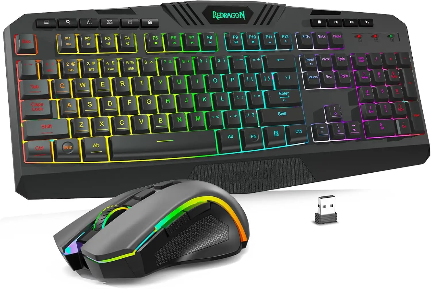 

Tri-Mode Wireless Gaming Keyboard & Mouse Combo with RGB Backlight, 4800 DPI Adjustable Mouse, 10 Multimedia Keys for PC