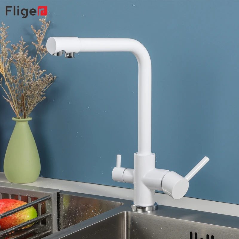 

Fliger Filter Kitchen Faucets White Kitchen Sink Faucets Brass Purifier Faucet Drinking Water Tap Sink Mixer Torneira