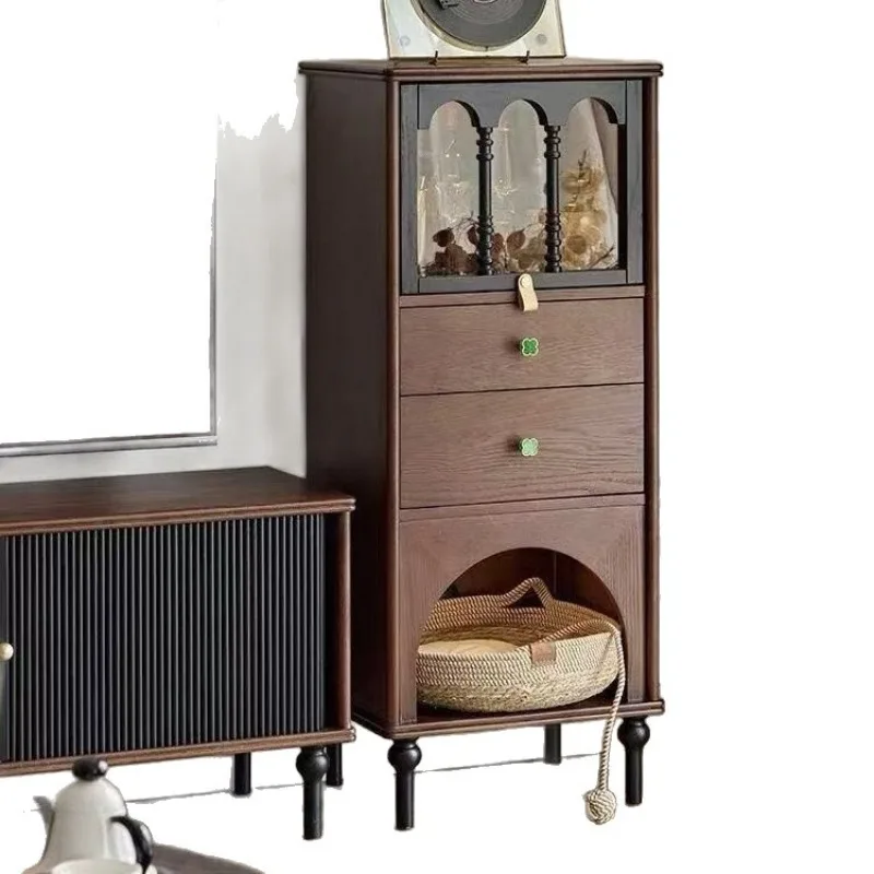 retro small apartment solid wood bucket cabinet, living room side cabinet, antique home sofa, vertical cabinet, storage locker