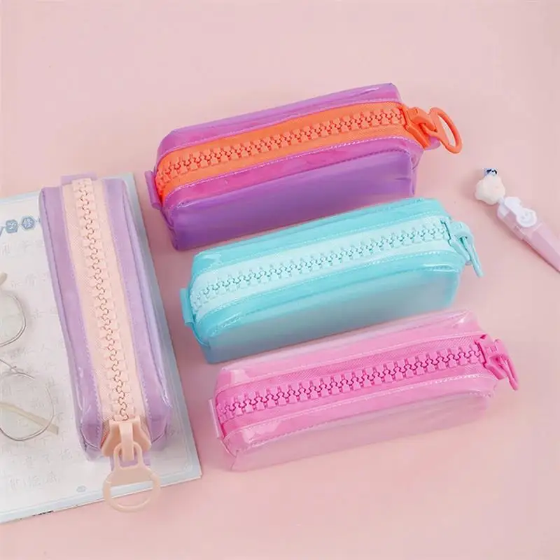 1Pcs Transparent Plastic Box School Lovely Pencil Case Pouch Painting Brush Pens Storage Stationery