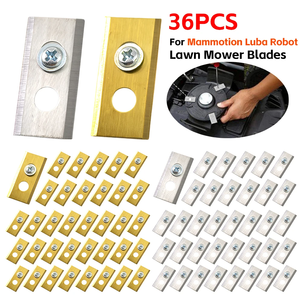 36Pcs Lawn Mower Blades with Washers & Screw Metal Replacement Blades Wear Resist Double Hole Mower Blades Lawn Mower Supplies
