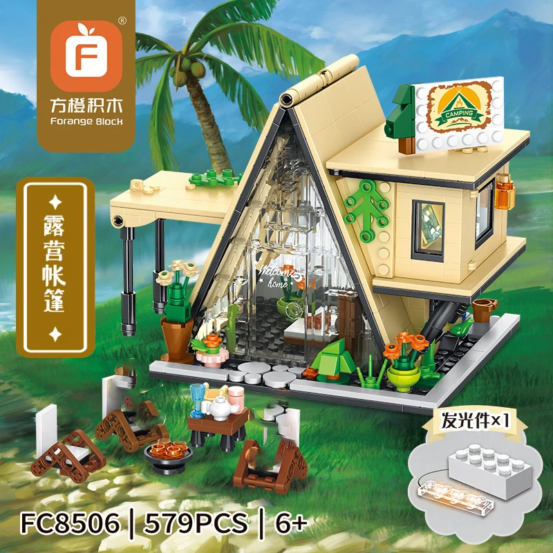 Pinlepai Camping Blocks Brick Bricks Streetview Modular Building City House Block Architecture Street View Toys For Children