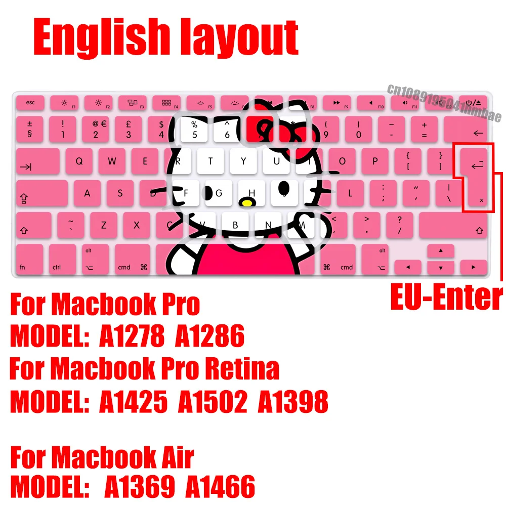 Cute light-colored Hello Kitty EU Layout Soft Silicone Keyboard Cover for Macbook pro A1278  A1286 Retina A1425  A1502 Air A1369