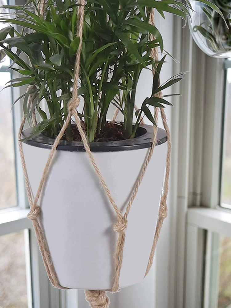 Hängender Blumentopf, Hängekorb, Vasen mit Haken, kreative Makramee-Pflanzgefäße zum Aufhängen von Blumentopfnissen – Detail 6