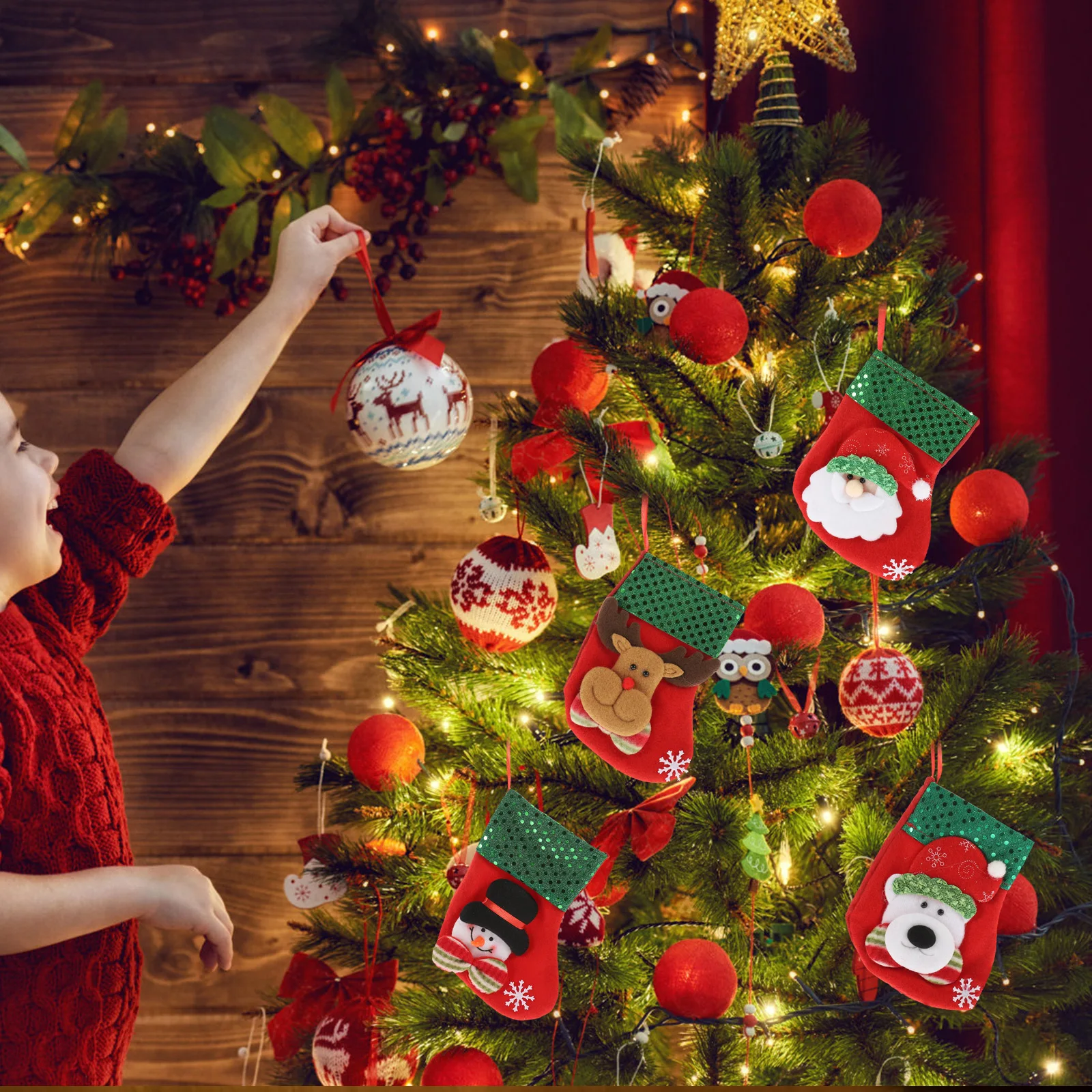 

4Pcs Christmas Stocking Hanging Ornaments Glittery Nonwoven Christmas Tree Decorations Holiday Party Festive Accents