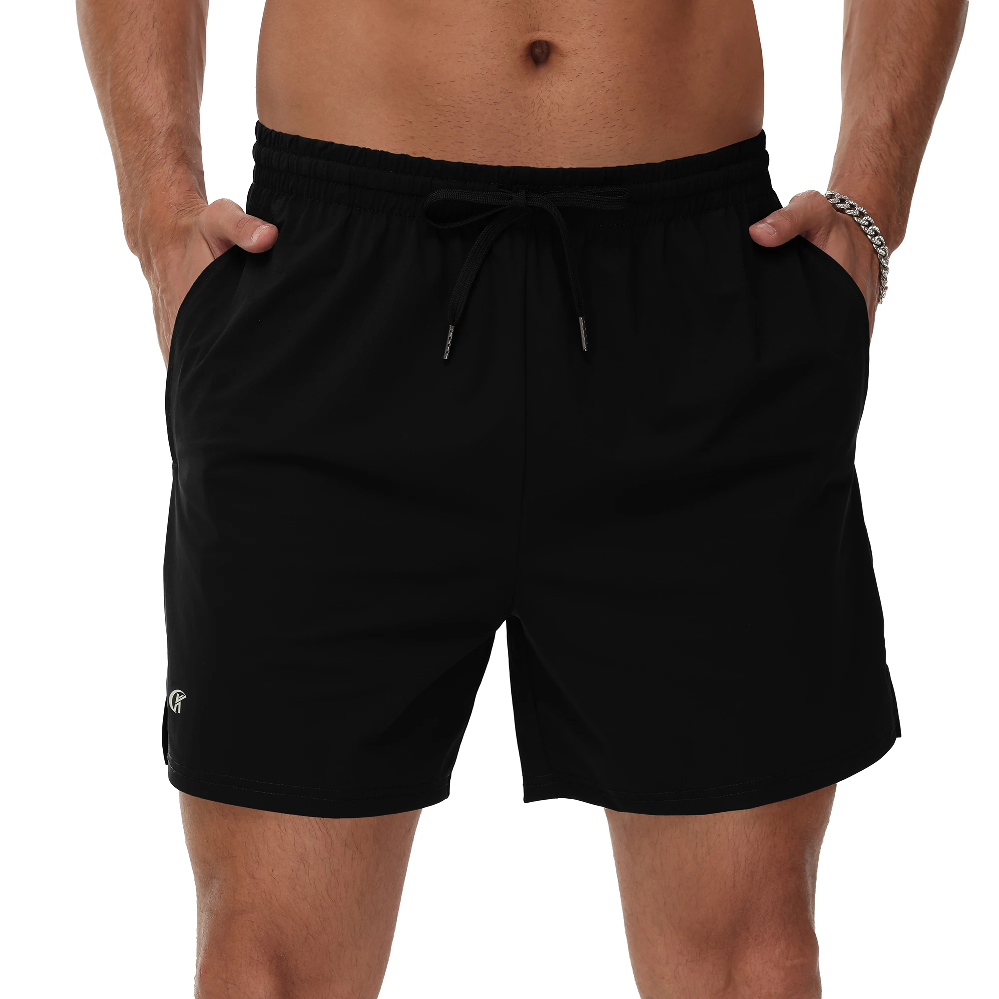 

Summer Mens Running Shorts Solid Color Drawstring Quick Dry Lightweight Workout Trunks Male Outdoor Sportswear With Pockets