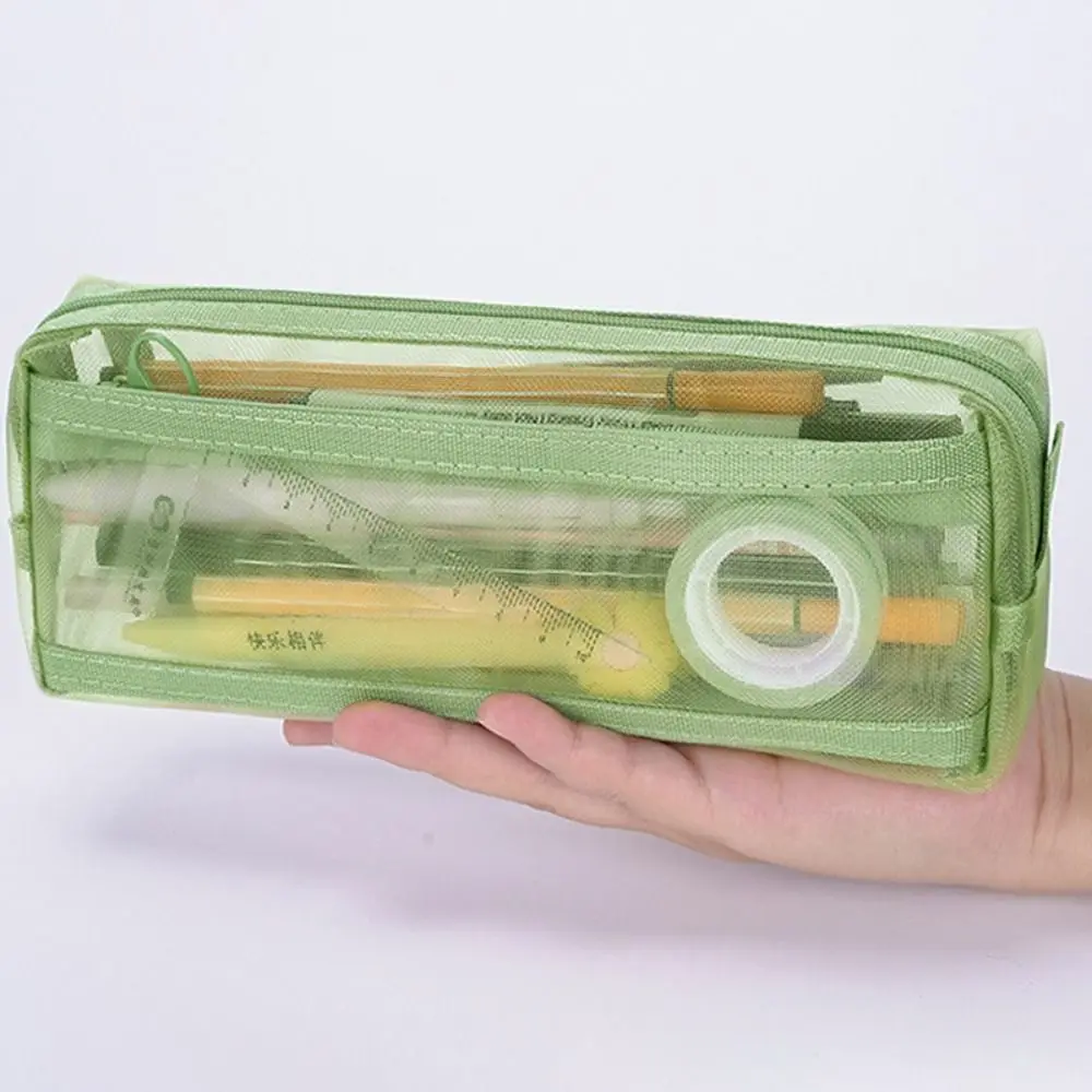 High Quality Mesh Pen Bag Transparent Large Capacity Pencil Case Double-Layer Stationery Bag Back To School