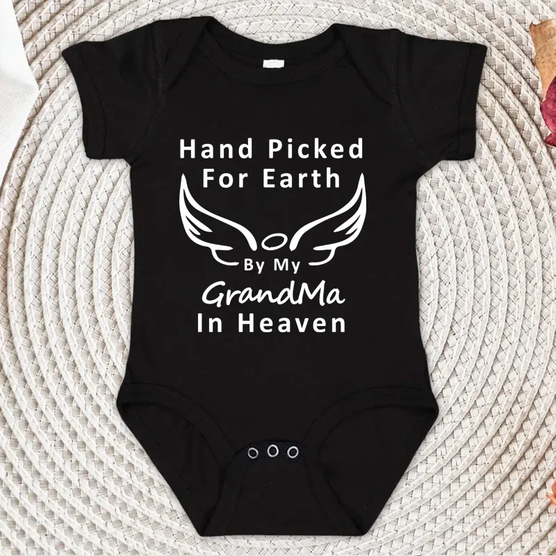 

Hand Picked for Earth By My Grandpa/grandma in Heaven Baby Bodysuit Romper Summer Short Sleeve Jumpsuit Onesies