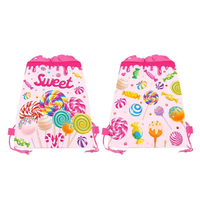 4/16 Stück schöne Lollipop-Party-Geschenktaschen aus Vliesstoff mit Kordelzug für Kindergeburtstage, Hochzeiten und Partys. – Detail 2