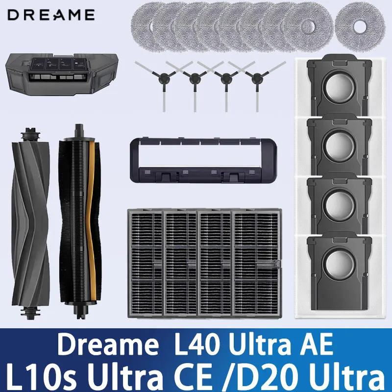 

Dreame L40 Ultra AE / L10s Ultra CE/D20 Ultra Vacuum cleaner accessories, main brush, edge brush, cloth, dust bag, filter screen