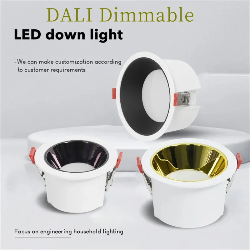 DALI ściemnianie wbudowane przeciwodblaskowe oprawy LED typu Downlight SMD 7W 10W 12W 15W 18W 24W wąska ramka lampa sufitowa AC220-240V oświetlenie