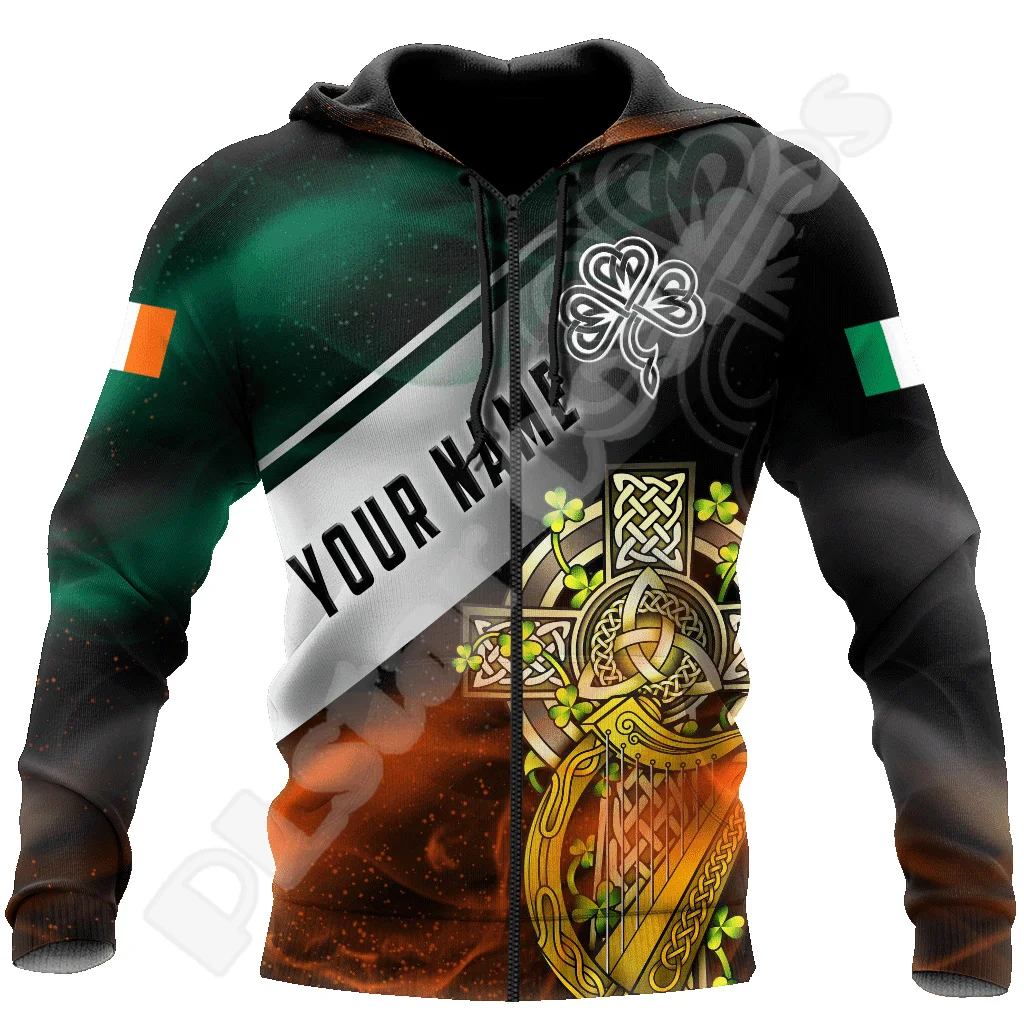 NewFashion Country Flag Ireland Clover Irish St.Patrick Tattoo Vintage 3DPrint Pullover Funny Harajuku Casual Jacket Hoodies X14