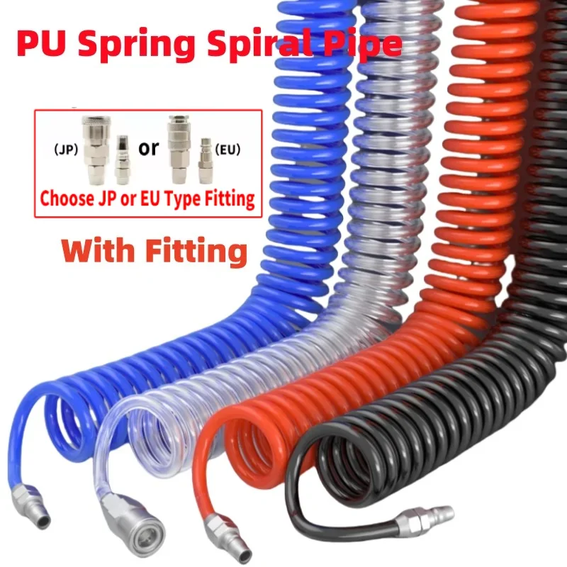 PU Spring Spiral Pipe with Fitting 6/9/12/15M PU Air Compressor Hose Tube Flexible Air Tool with Connector Pneumatic