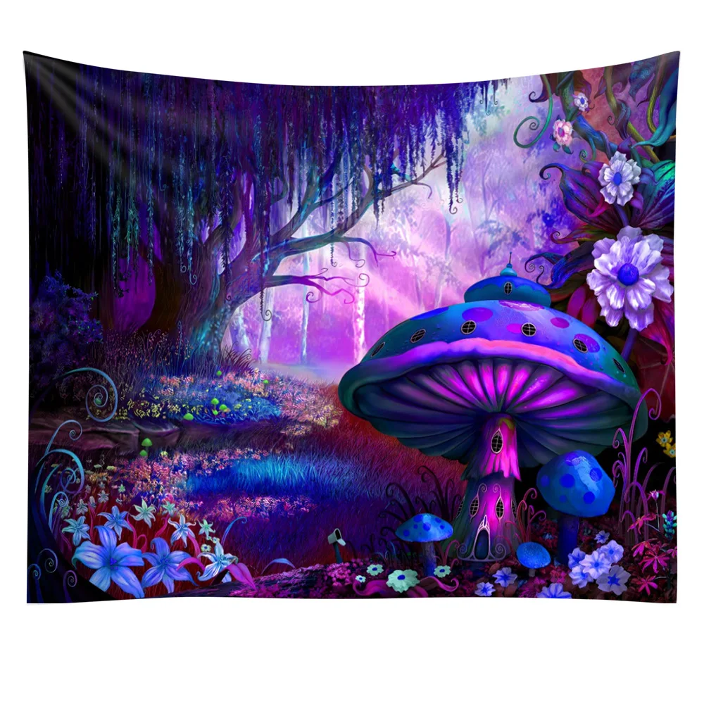 Fluorescent Mushroom Tapestry Psychedelic Wall Hanging Aesthetic Hippie Tapestries Boho Room Decor UV Luminous Wall Tapestry