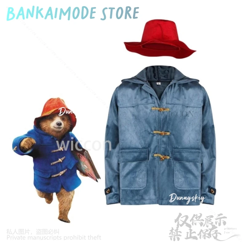 Аниме милый медведь Паддингтон косплей пальто шляпа Doujin одежда товары для фильмов сказочный костюм унисекс костюм S-3XL размер Рождество