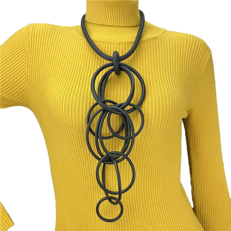 UKEBAY New Designer Black Gothic Pendant Necklace Handmade Design Rubber Chain Jewelry Party Clothing Accessories Necklace