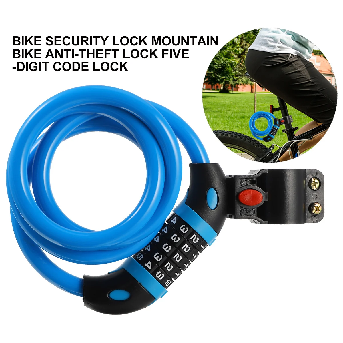 

120Cm 5-Digit Heavy Duty Steel Cable For Bicycle Anti-Theft Security Code Code Lock Security Bike Lock For Bike Blue