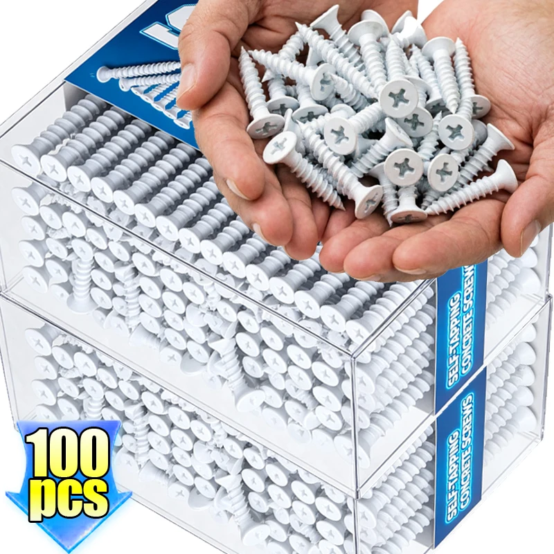 Cross Recessed White Coated Drywall Self Tapping Concrete Screws Bugle Head Fastener for Gypsum Wall Panel Interior Repair Tools