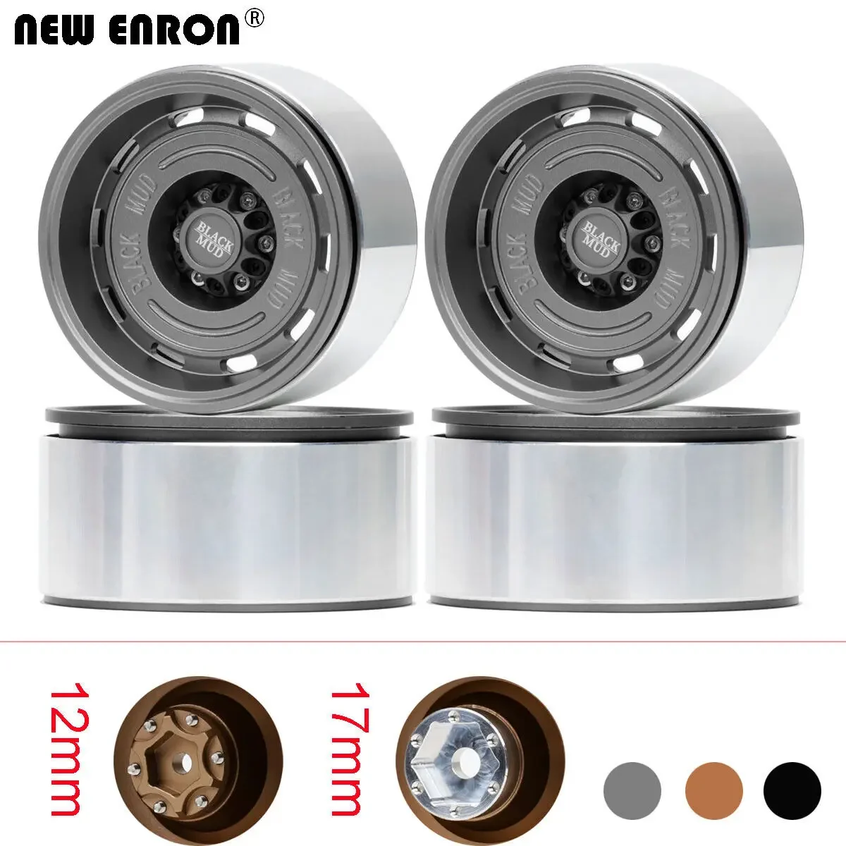 NEW ENRON CNC Aluminum 2.6 inch Beadlock 12MM/17MM Negative 7.5 Wheel Rim For RC Crawler tires Axial 1/10 1/7 1/8 MK07