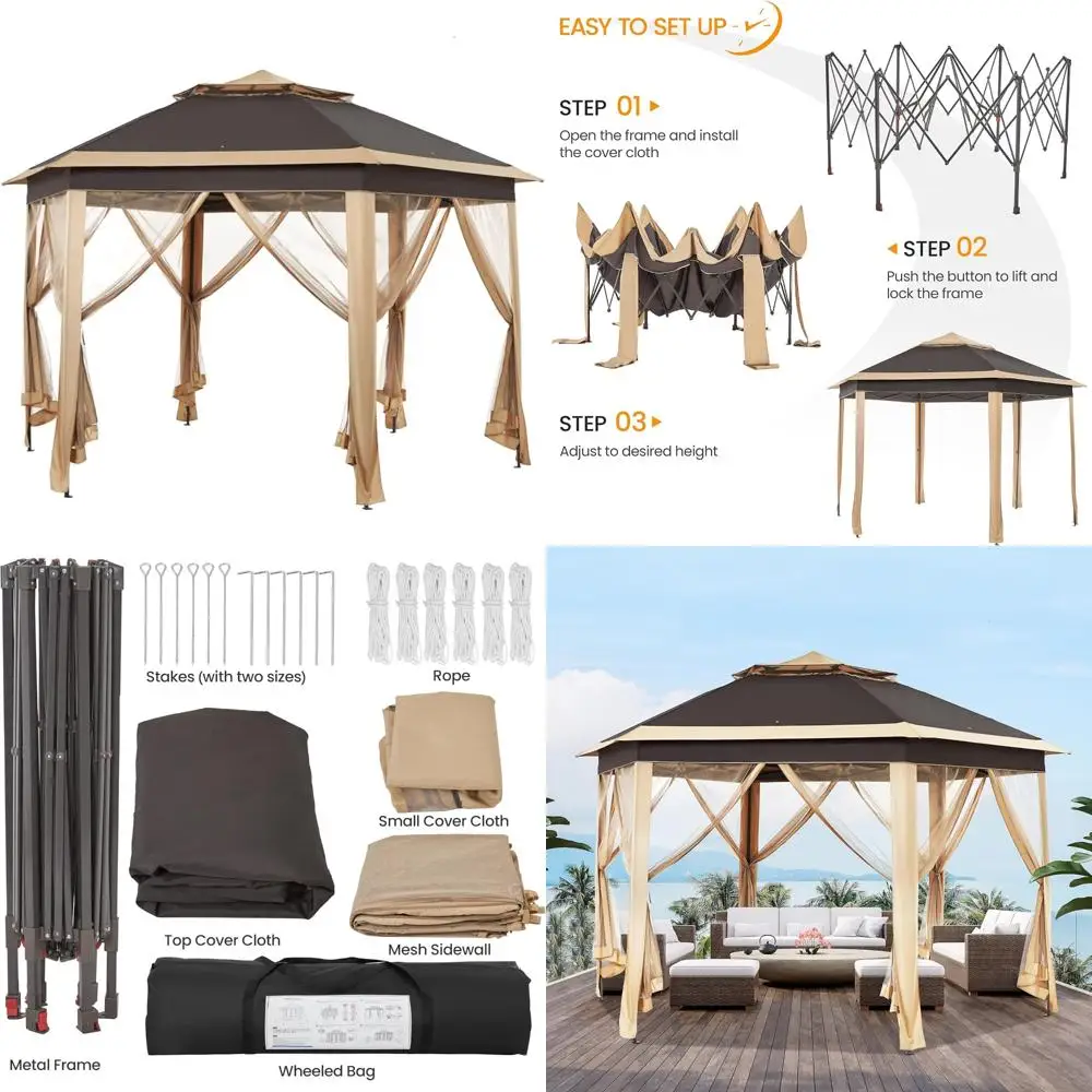 

Шестиугольная уличная беседка с двойными ярусами, навес для мгновенного патио 13x13, палатка с навесом от солнца для мероприятий на открытом воздухе