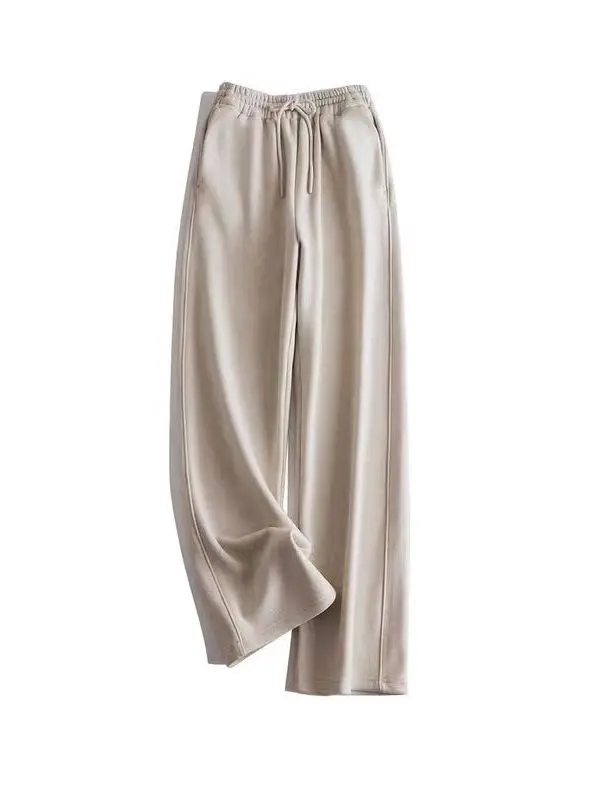 High-End-Damenhose mit FCE-Futter, String-Taille, elastisch, lässig, weites Bein, Winter, warm, Baby-Samt, Baumwolle, hohe Taille, gerade...