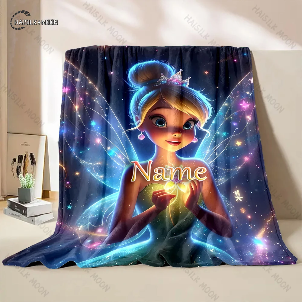 1PC Custom Name Disney Tinker Bell Printed Blanket, All-Season Multi-Use for Nap, Camping, Travel, Car ,sofa Machine Washable