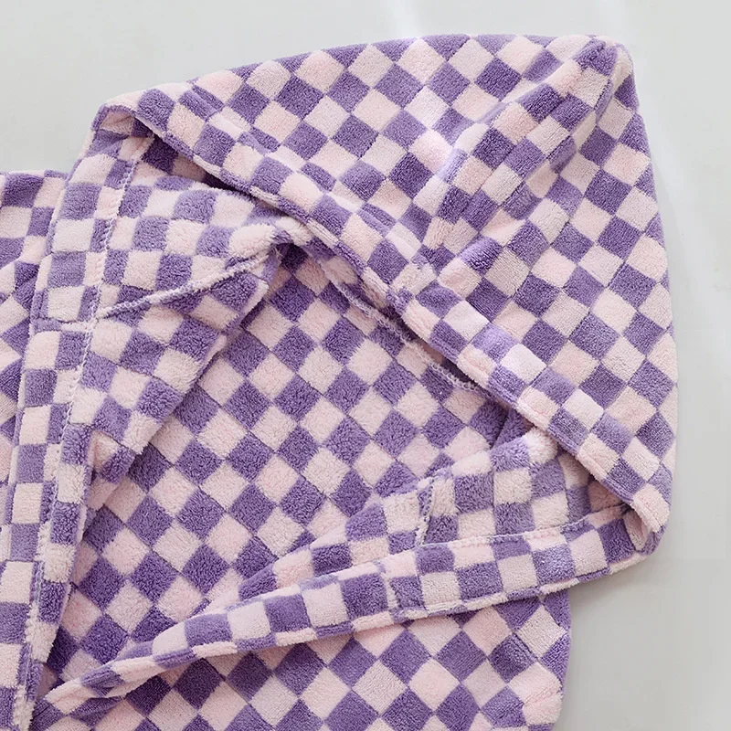 

Осень-зима женский халат для душа теплый клетчатый халат с капюшоном коралловый флис пижамы с длинными рукавами ночное белье нижнее белье домашняя одежда