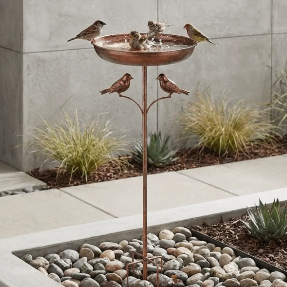 Rustproof Metal Iron Bird Bath Feeder 5 Claw Ground Plug Standing Bowl Bird Feeding Station Vintage Heavy Duty Food Dispenser