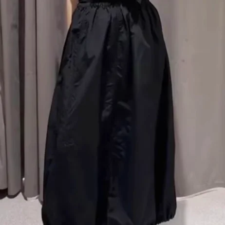 Ele Midi-Rock WMXZ Sommer Neu Eleganter Nylon-Rock mit Gürtel, Hoher Taille, für Pendler, Einfarbig, A-Linie, Lässiger Gerader Schnitt