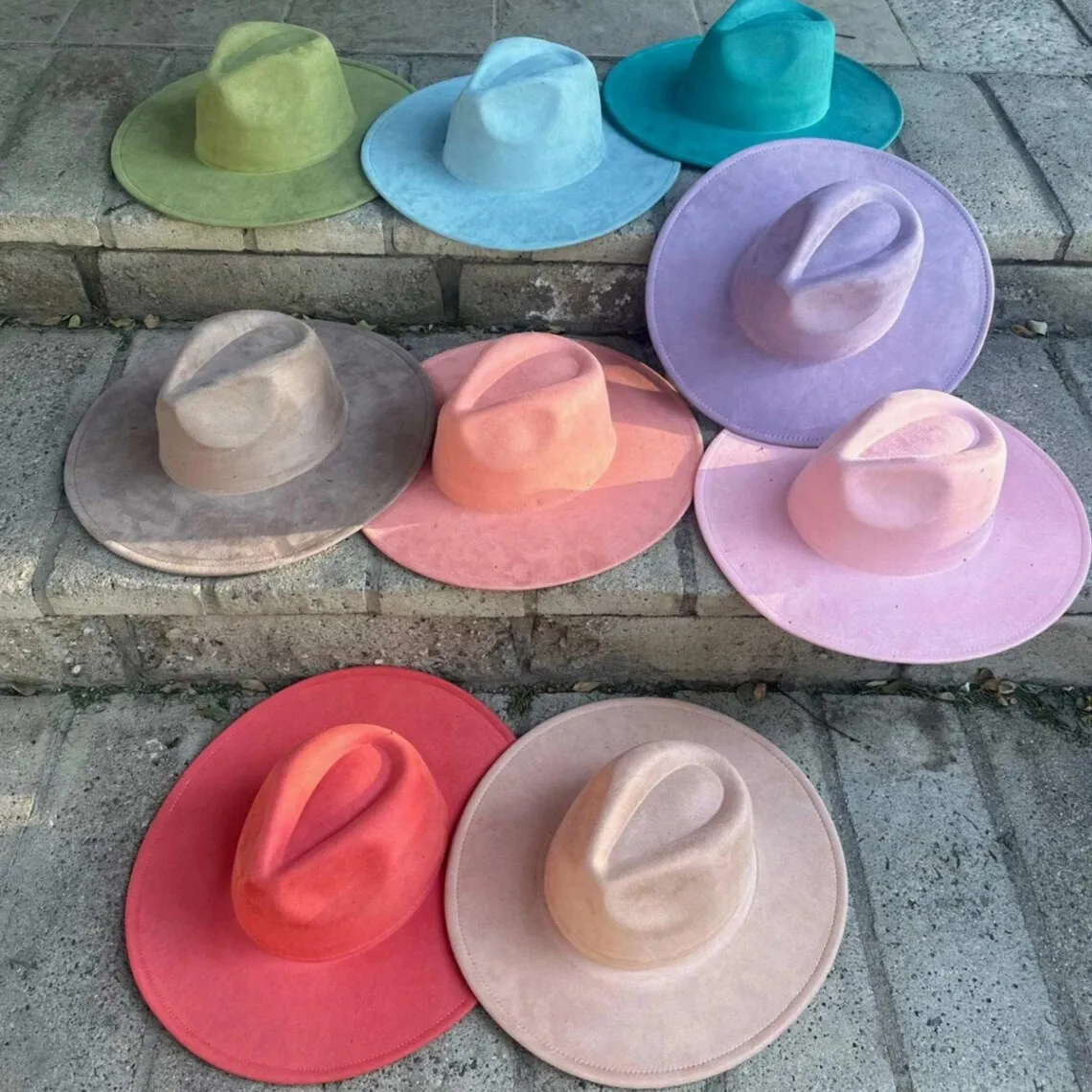 Wide Brim Vegan Suede Hat with Flat Brim Structured  Blank Hats for Burning Multicolor teardrop shaped Top Panama Style WJAOKD