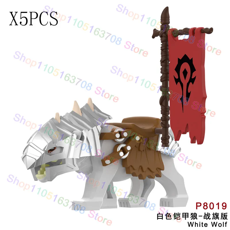 Blocs de construction d'armure de drapeau de montage de selle de loup militaire médiéval, accessoires de montage de cheval de guerre, briques, jouet cadeaux de noël