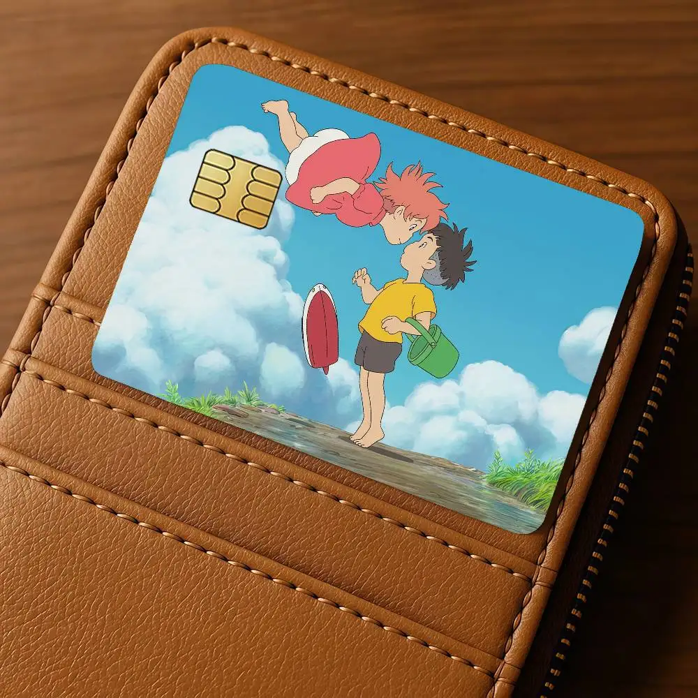Cartoon P-Ponyo on the C-Cliff Credit Card for Bank Debit Decorative Protection 4PCS Anti-scratch Waterproof Stickers Bus Subway