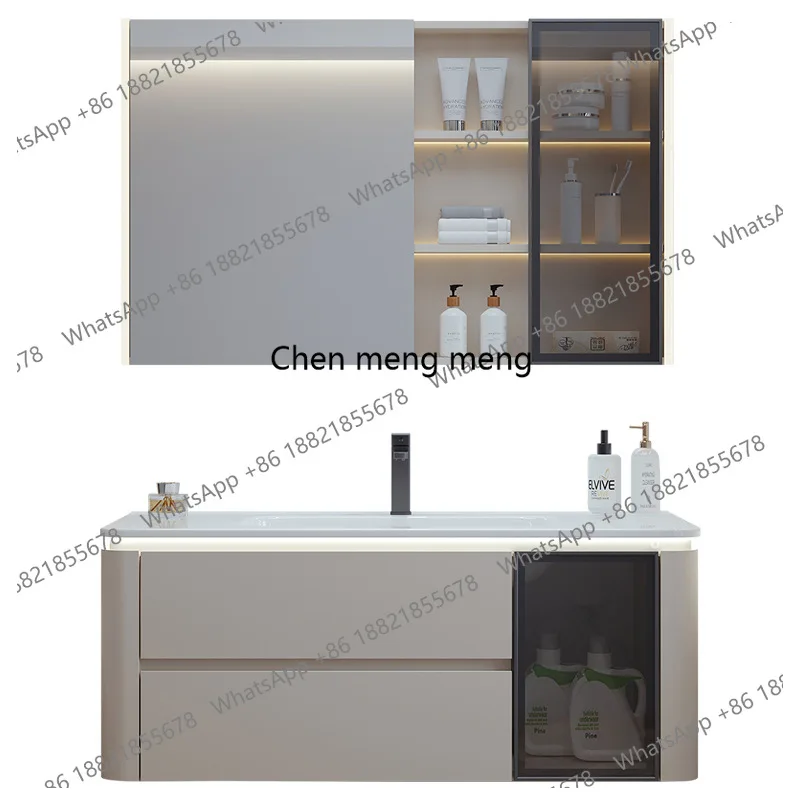

Glass Door Bathroom Cabinets Arc-shaped Washbasin Sink Mirror Bathroom Cabinets Ceramic Integrated Furniture Gabinetti