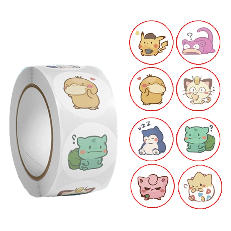 500pcs/Roll Cartoon Pokemones Stickers Kawaii Anime Eevee Diy Pvc Laptop Decals Decoration Stiker Children Reward Toy Girl Gift