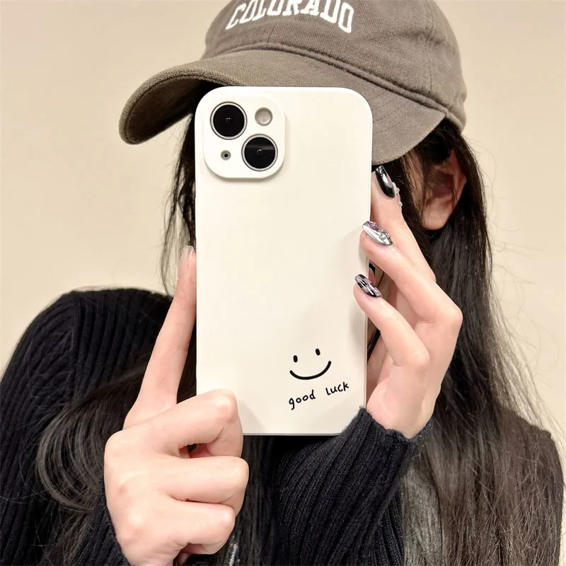 Simple Good Luck Smiling Face Phone Case For iPhone 17 16 13 15 12 11 14 Pro Max Mini 7 8 Plus SE Air Silicon Cover Shell Fundas