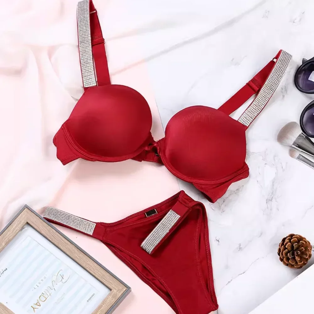النساء الصدرية مجموعة ملابس داخلية مثيرة مقابل رفع البرازيلي واللباس الداخلي مجموعة رسالة الراين سراويل G سلسلة الوردي مجموعة الملابس الداخلية للمرأة