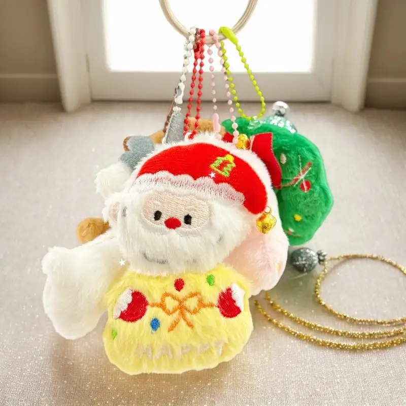 Kawaii الكرتون أفخم سانتا كلوز شجرة عيد الميلاد المفاتيح جميل عيد الميلاد محشوة ألعاب الدمى على ظهره قلادة اكسسوارات الهدايا