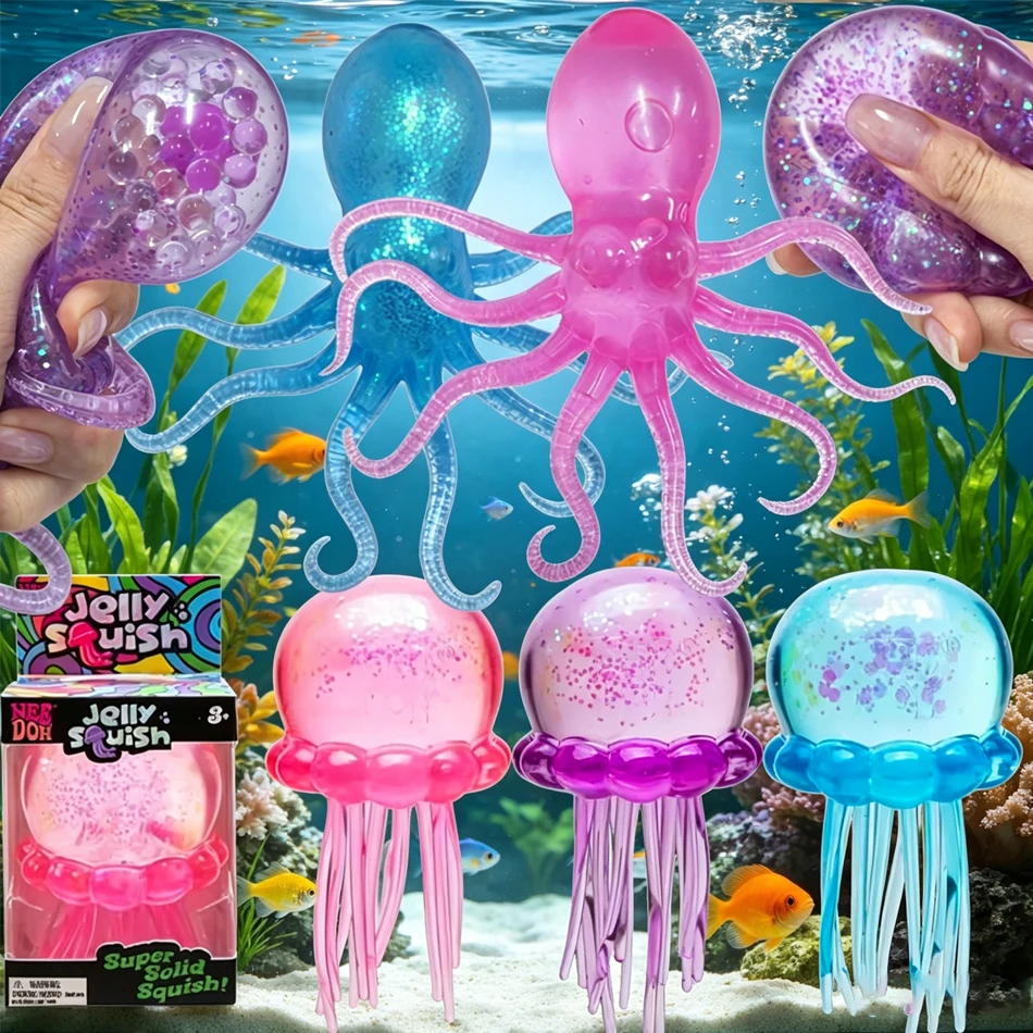 Quallen- und Oktopus-Strand-Wasserspielzeug für draußen, Quetschspielzeug, Überraschungsbox, simuliertes Quallen-Stressball, Stressabbau-Fidget-Spielzeug, Geschenk