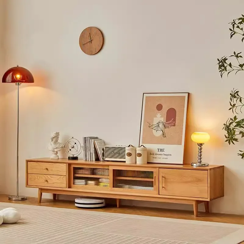 Nordic Cherry Green TV Cabinet Household Solid Wood Small Apartment Living Room Locker Japanese Modern Simple Floor