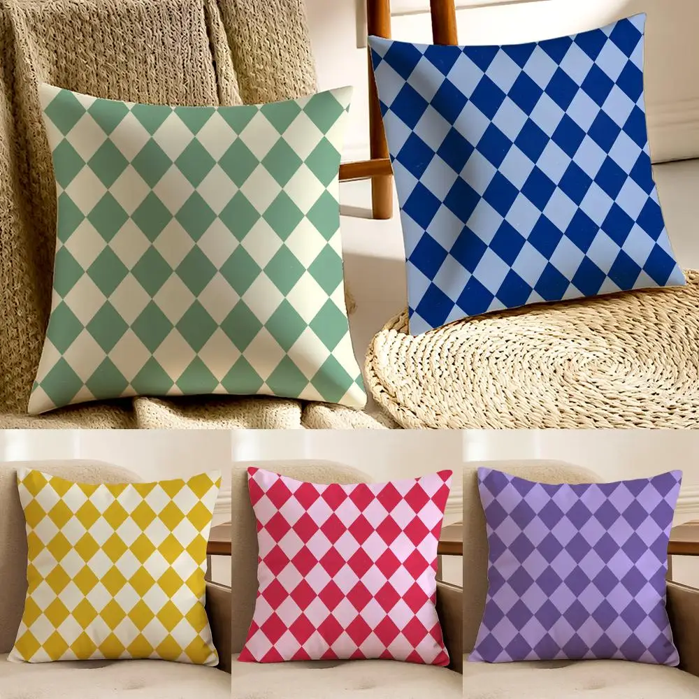 D-Diamond Plaid Cushion Cover Pillowcase Anti-dustmite living Room Sofa Decor Cushion Room