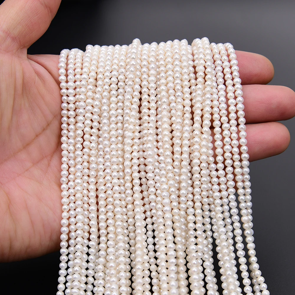 APDGG 5 Strands Tiny 3.5mm Cultured White Round Pearl Loose Beads 15.5'' Strand DIY Jewelry DIY Supplies