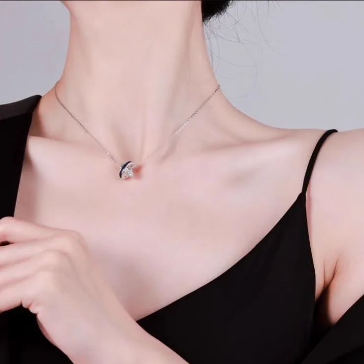 Celebrity's Same Cross Blue and White Zircon Smart Pendant Necklace Luxurious Simple Clavicle Chain Personalized Necklace