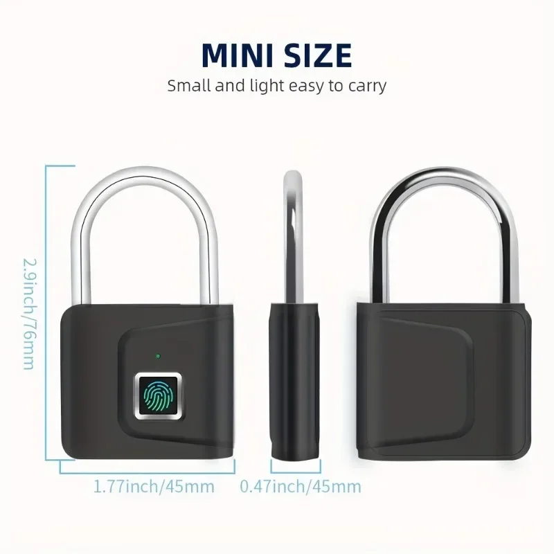 Imagem -06 - Usb Recarregável Fingerprint Smart Cadeado Keyless Door Lock Portátil Bolsa Gaveta Mala Ginásio Escola