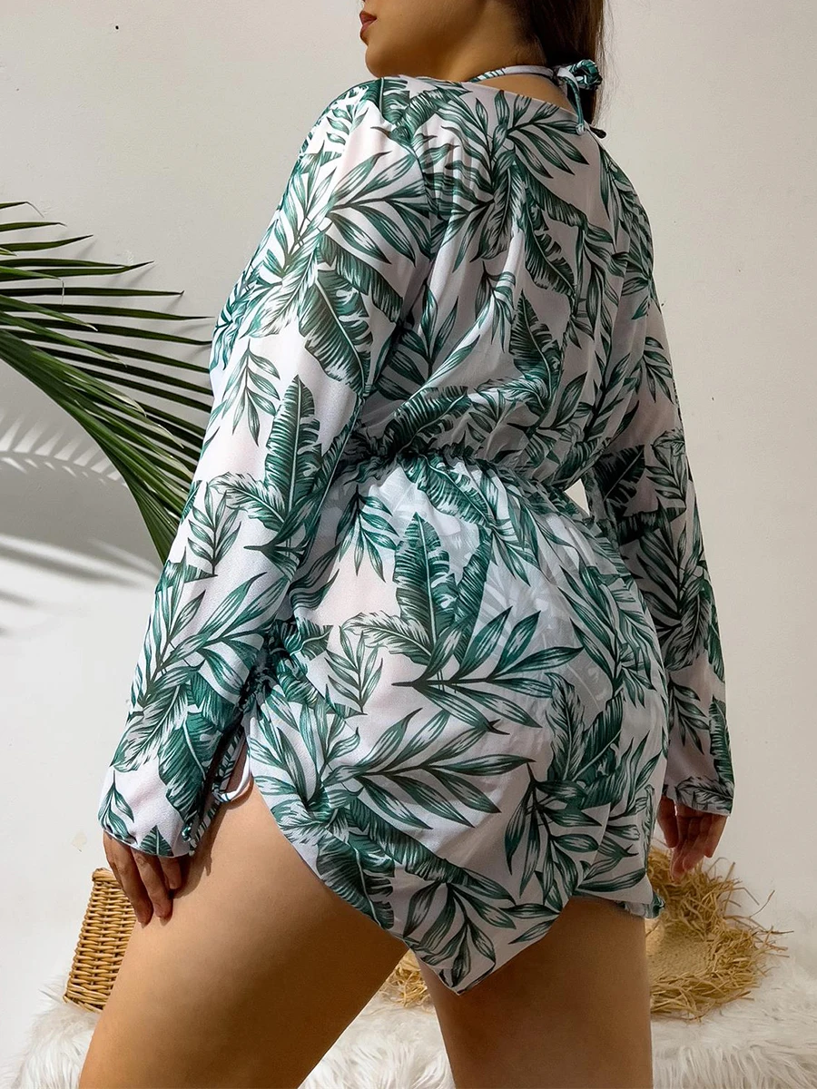 2026 Print Cross V Neck Large Size Halter Bikini 3 Piece Swimsuit Women Swimwear Female Bathing Swimming Swim Suit Beach Bathers