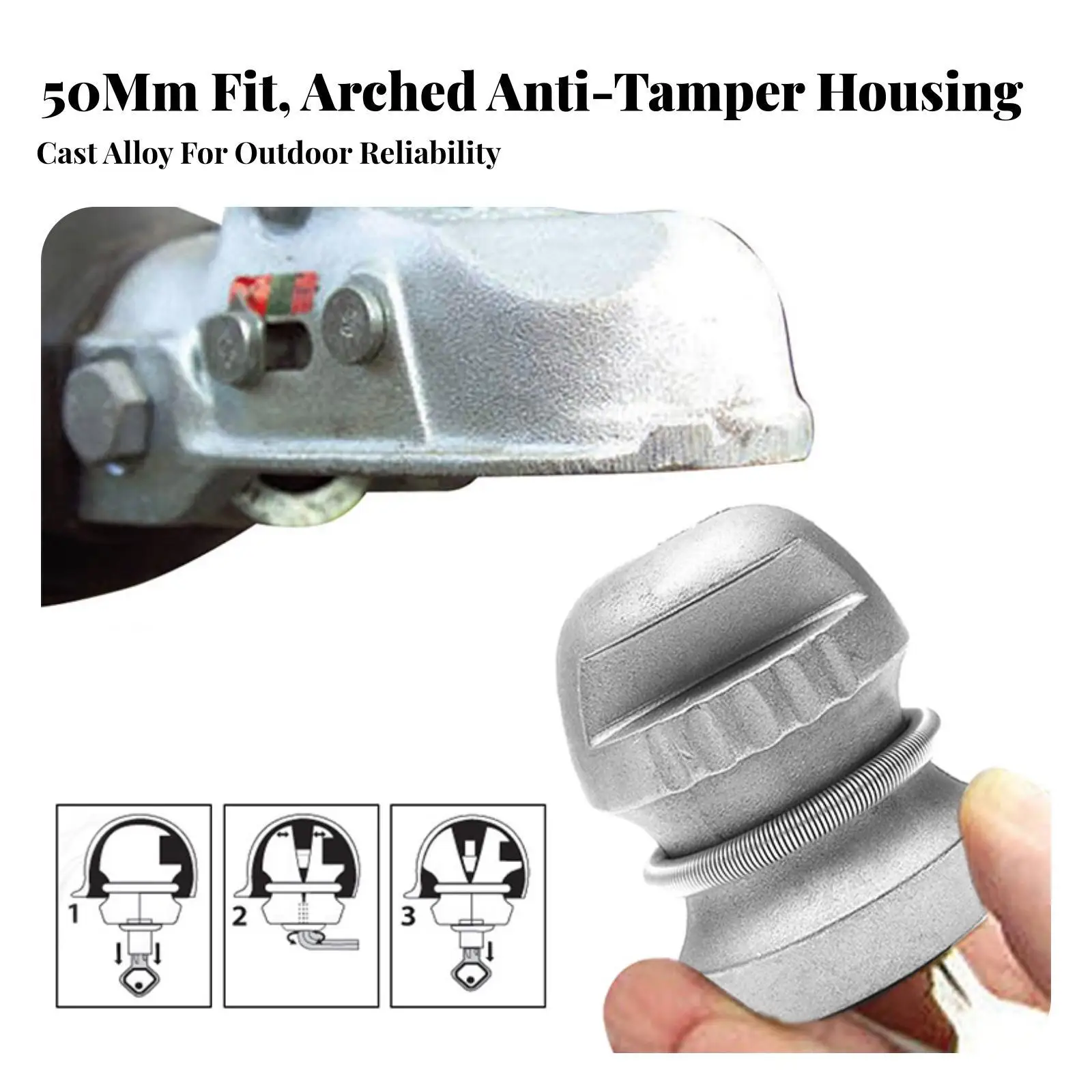 Silver Trailer Hitch Lock 50mm L Hex Key Security Coupler Guard Anti Pilferage for Camping Trailer