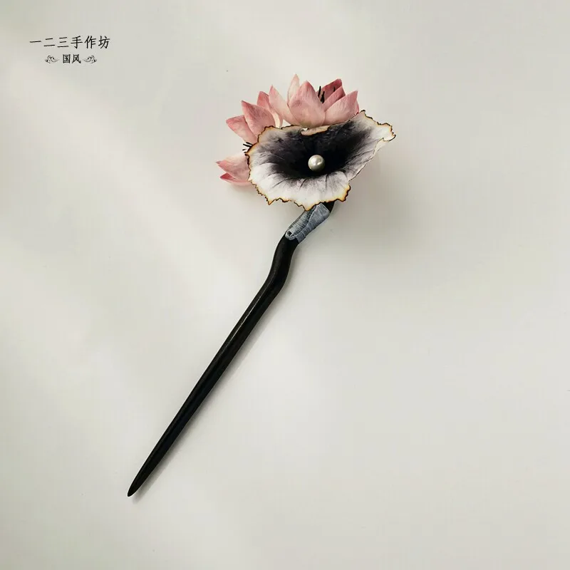 Handmade Sandalwood Ronghua Lotus Hair Stick, Vintage Chinese Hairpin for Women